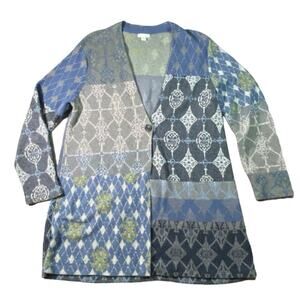 J. Jill Blue and Green Patterned Cardigan